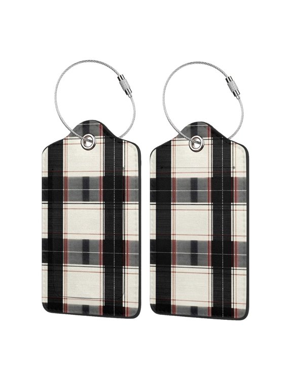 Leather Luggage Tag 4.6×2.9in Stainless Steel Ring Bendable Waterproof Not Afraid Of Scratch Feel Soft And Comfortable White Buffalo Plaid Check Tartan Scotland_3 1