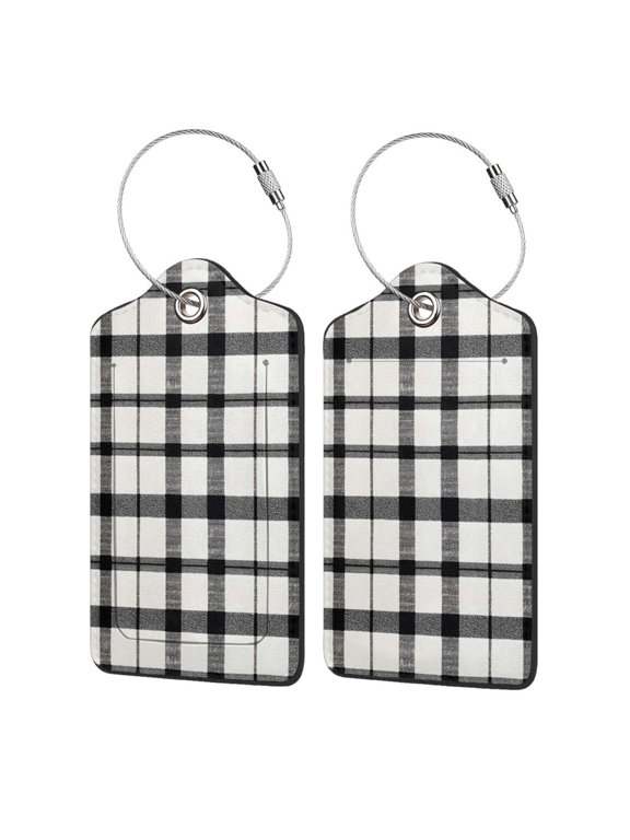 Leather Luggage Tag 4.6×2.9in Stainless Steel Ring Bendable Waterproof Not Afraid Of Scratch Feel Soft And Comfortable White Buffalo Plaid Check Tartan Scotland_2 2 Pcs