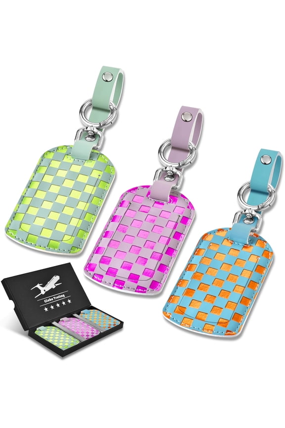 Leather Luggage Tag For Suitcases: 3-Pack Bright & Cute Luggage Tags For Suitcase TSA Approved, Privacy Travel Bag Tags for Luggage Is Airplane Travel Essentials For Women, Travel Luggage Accessories