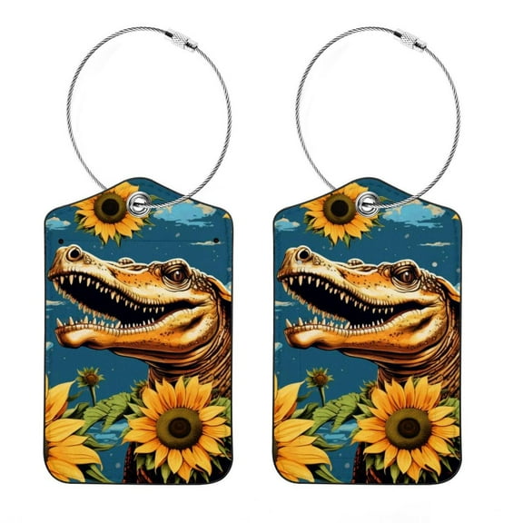 Leather Luggage Tag for Suitcase Women Kids, Crocodile Starry Sunflower