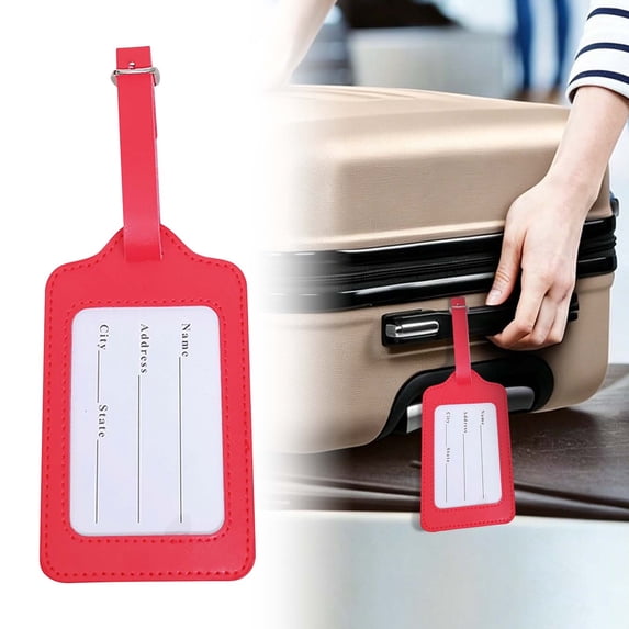 Leather Luggage Tags – PU Leather 1-Piece with Adjustable Strap, ID Card Window for Suitcase, Travel Check-In & Checked Baggage