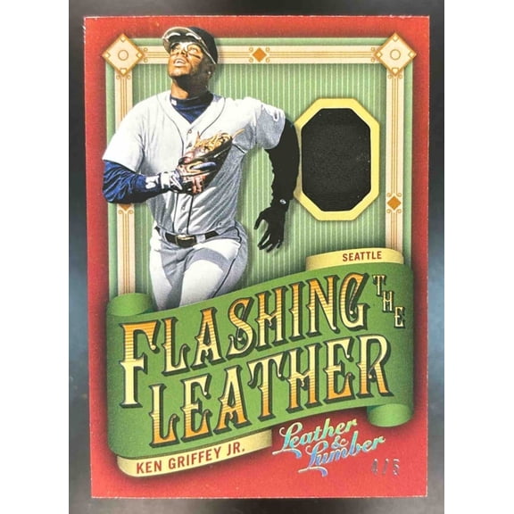 Ken Griffey Jr. Seattle Mariners Leather & Lumber Flashing the Leather Holo Gold Trading Card #FTL-KG