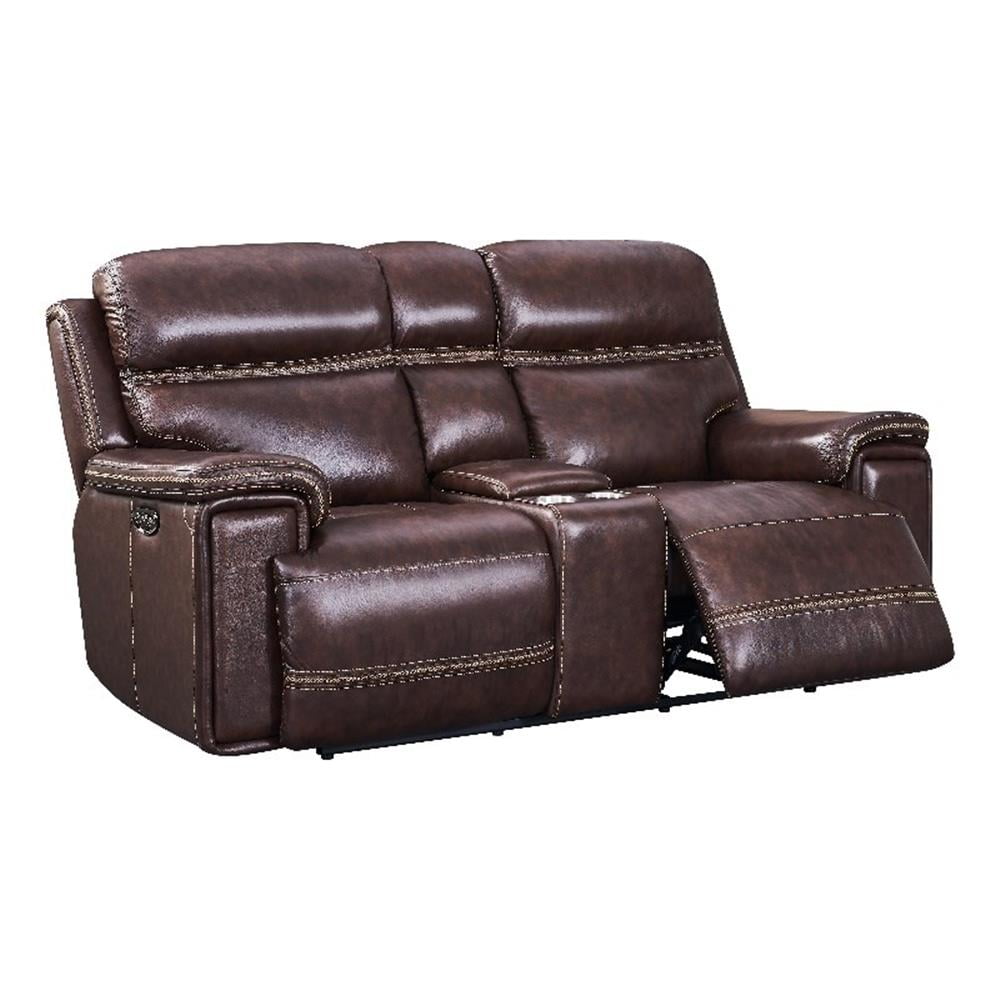 Leather Lusso Gaston Modern Genuine Leather Console Loveseat in Brown ...