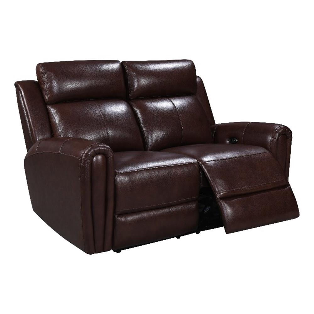 Leather Lusso Kona Modern Genuine Leather & Hardwood Loveseat in Brown ...