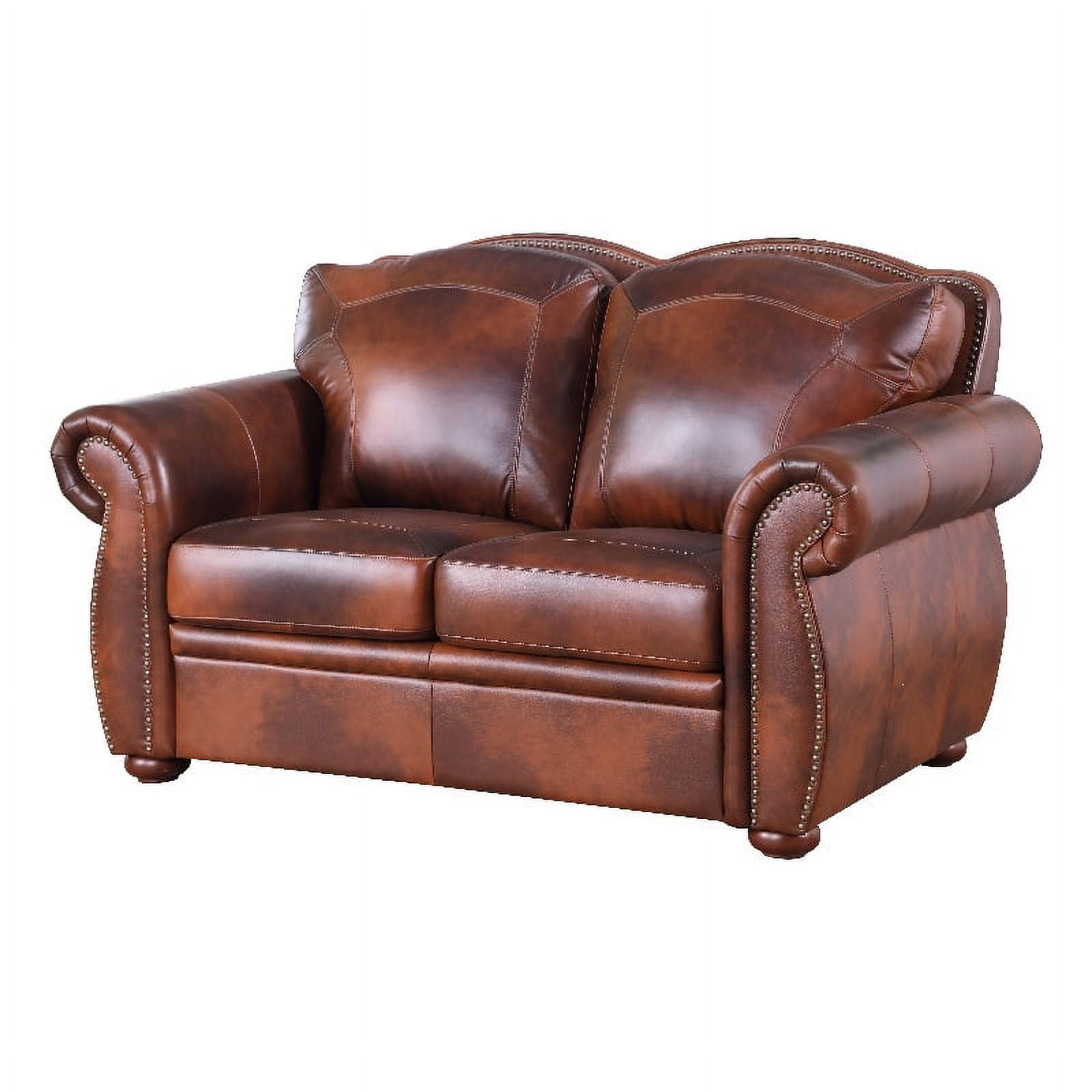 Leather Lusso Rowan Traditional Genuine Leather Loveseat in Marco Brown