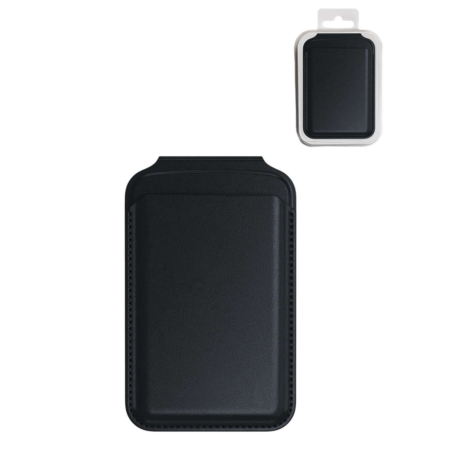 Leather Magnetic Card Wallet Holder with Built-In Stand - Black