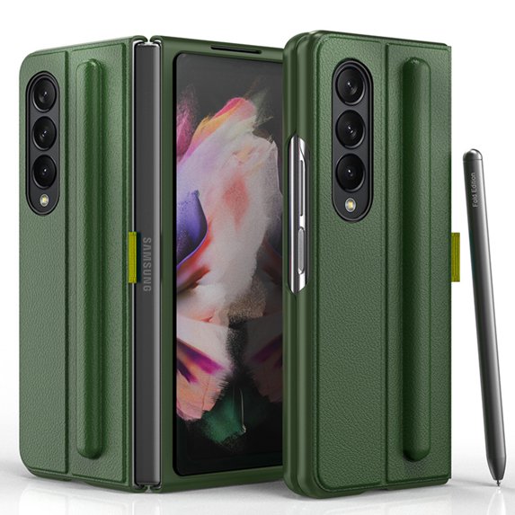 Leather Magnetic Case Compatible with Samsung Galaxy Z Fold 4 with Pen Slot Full Protective Shockproof Z Fold 4 Case-Green