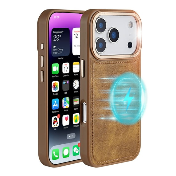 Leather Magnetic Case for iPhone 17 Pro Max, Business Vintage Case Support Wireless Charging Ultrathin Cover Black