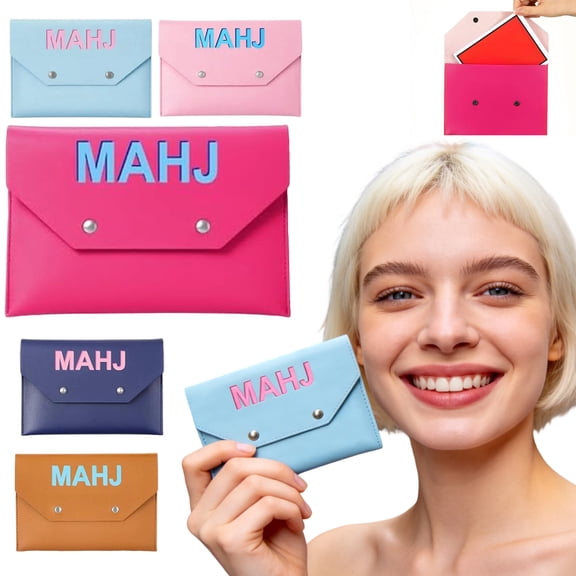 Leather Mahjong Card Holder, Magnetic Snap Closure, Fit 4+ Standard Mahjong Tile Cards & Accessories, Portable Travel Card Organizer for Game Night, Great Mahjong Gift for Women and Men 6.69 * 4.72in