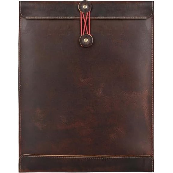 Leather Mailing Envelope Document Holder, Leather Portfolio Binder,A4 Letter Size Filing Folder,Gummed Folder Case Vertical Protector, Office Padfolio, Handmade Desk Accessories (Bourbon Brown)