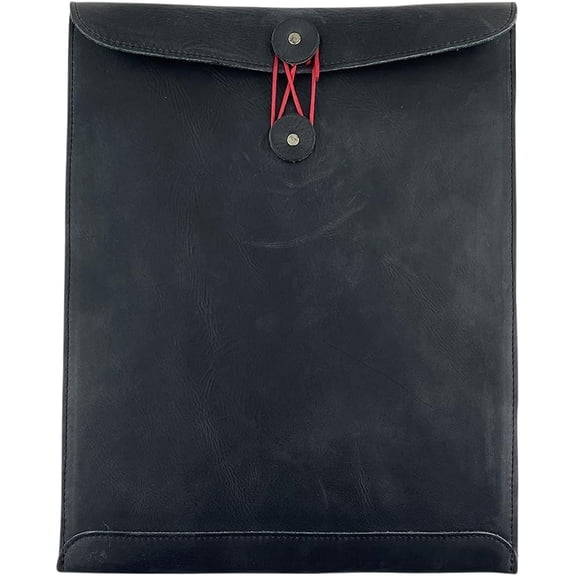 Leather Mailing Envelope Document Holder, Leather Portfolio Binder,A4 Letter Size Filing Folder,Gummed Folder Case Vertical Protector, Office Padfolio,  Desk Accessories (Black)