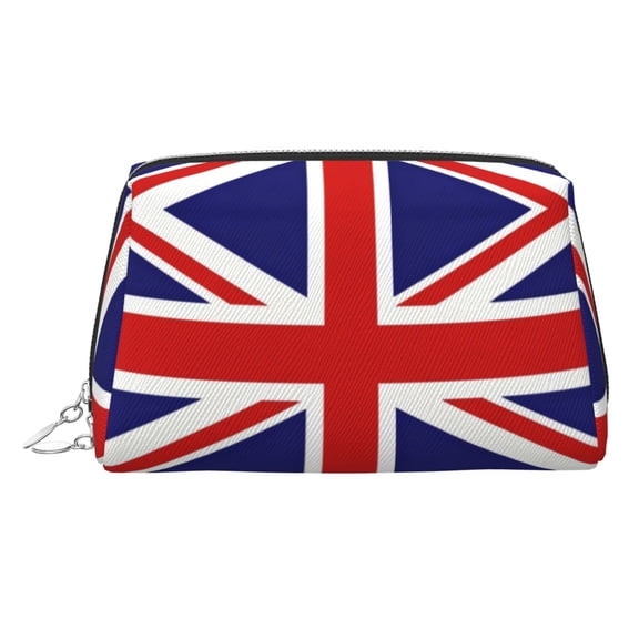 Leather Makeup Brush Bag With Zipper British Flag Britain English England Portable Travel Cosmetic Organizer Case For Daily Work Essentials Silver