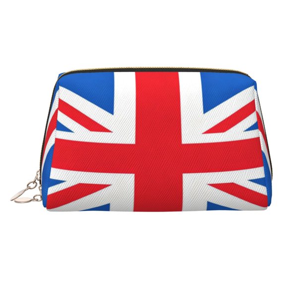 Leather Makeup Brush Bag With Zipper British Flag Portable Travel Cosmetic Organizer Case For Daily Work Essentials Gold