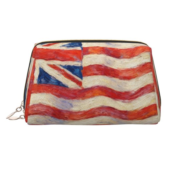Leather Makeup Brush Bag With Zipper British Flag Print Portable Travel Cosmetic Organizer Case For Daily Work Essentials Gold
