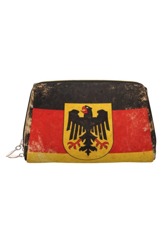 Leather Makeup Brush Bag With Zipper German Flag Portable Travel Cosmetic Organizer Case For Daily Work Essentials Gold