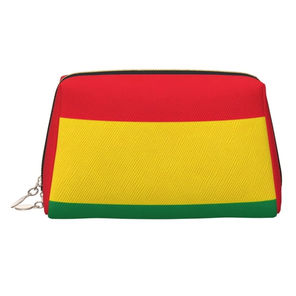 Leather Makeup Brush Bag With Zipper Reggae Flag Portable Travel Cosmetic Organizer Case For Daily Work Essentials Gold