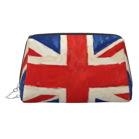 Leather Makeup Brush Bag With Zipper Union Jack All Uk Flag Portable Travel Cosmetic Organizer Case For Daily Work Essentials Silver