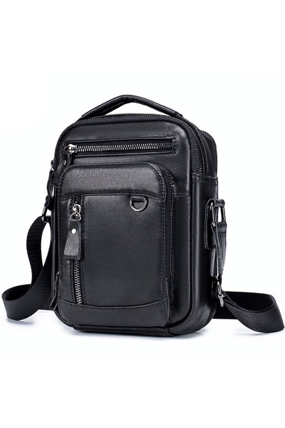 Leather Man Purse Shoulder Bag,Small Mens Crossbody Messenger Bags for Work,Men Satchel Handbag Leather Multi-Functional Stylish Crossbody Bag - Black
