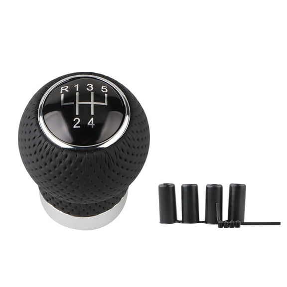 Leather Manual Gear Shift Knob Round Ball With Gear Pattern, Aluminum Alloy Base For 5 6 Speed Transmission, M8 M10 Thread(B)