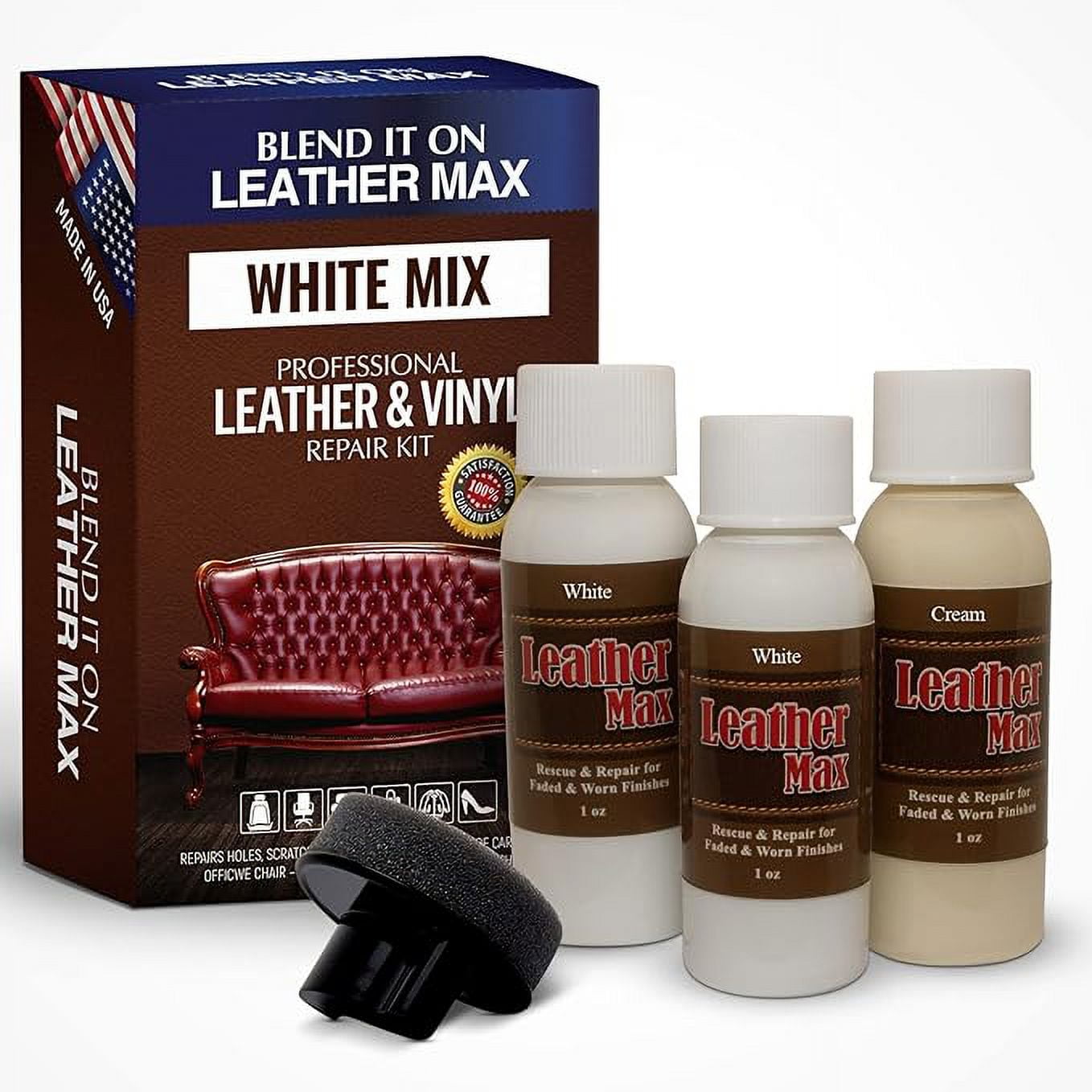 Leather Max Quick Blend Refinish and Repair Kit White, Restore Couches