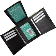 Leather Men Tri Fold Wallet FIXED Flip Up Window ID Black By Marshal