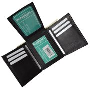 Leather Men Tri Fold Wallet FIXED Flip Up Window ID Black By Marshal