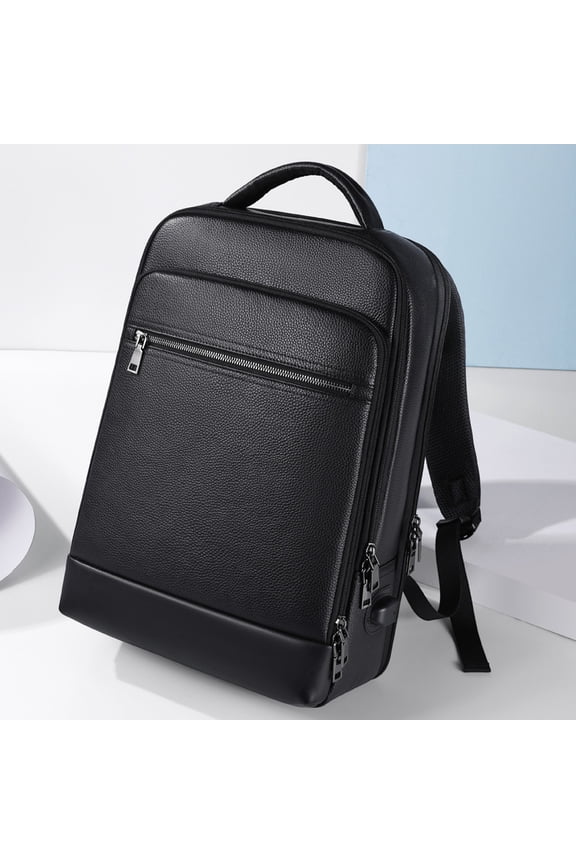 Leather Men's Business Computer Backpack,Black