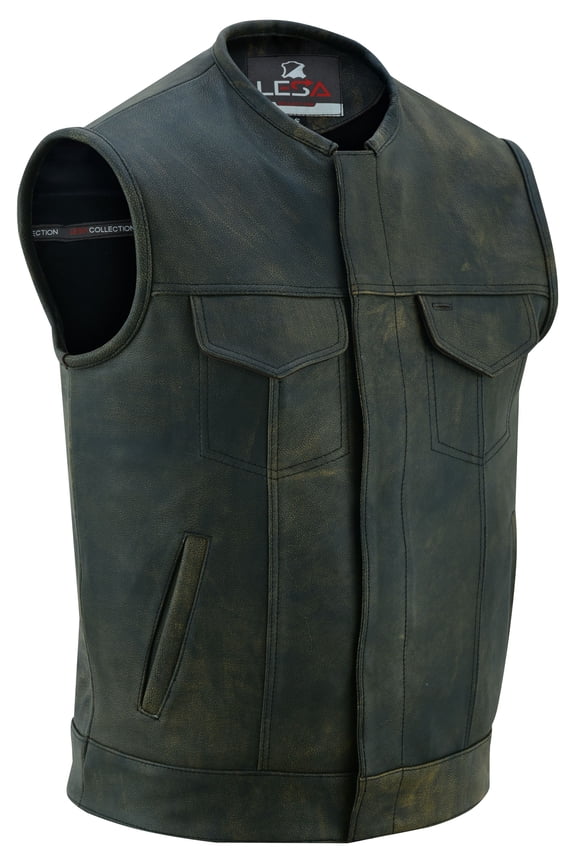 Leather Men's Distressed Brown ‘Dual Closure’ Motorcycle Leather Vest