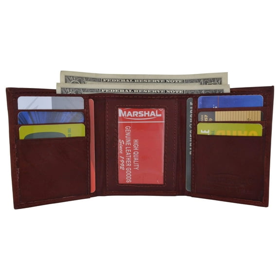 Leather Mens Trifold Wallet Zipper Money Compartment 55 CF