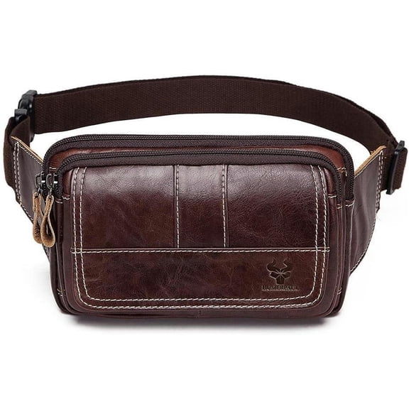 Leather Mens Waist Bag, Leather Cowhide Multi-Functional Chest Bag, Vintage Messenger Bag