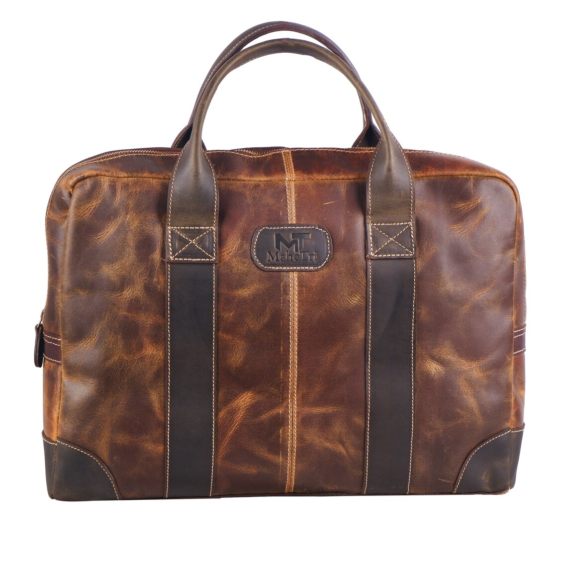 Leather Messenger Bag 16" Laptop Briefcase, Brown Handbag Best Gift for Men