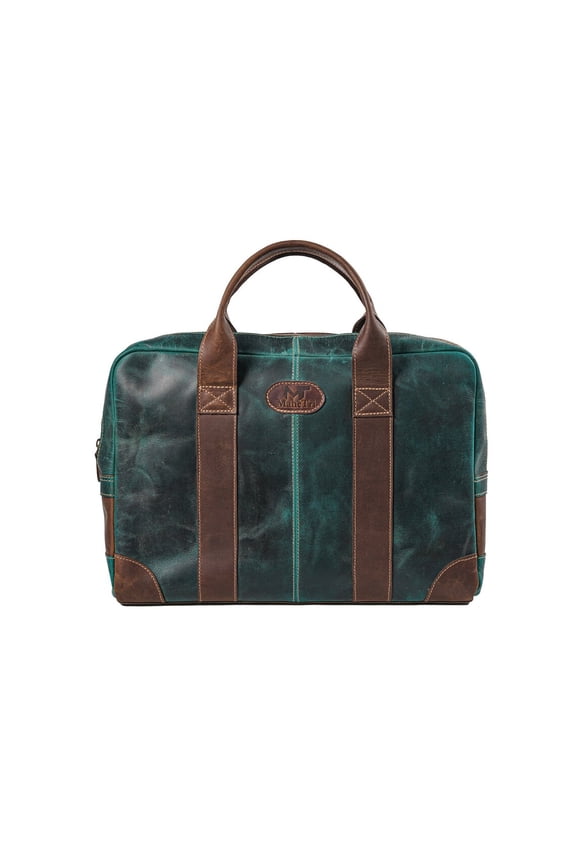Leather Messenger Bag 16" Laptop Briefcase, Green Handbag Best Gift for Men