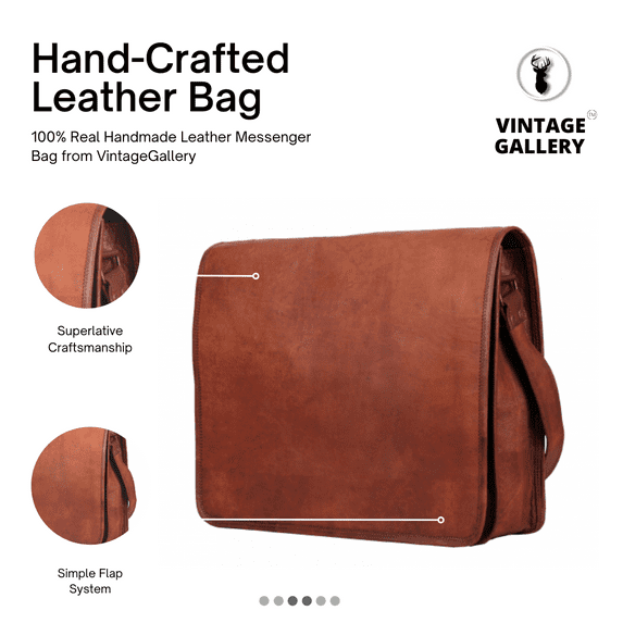 Leather Messenger Bag (Unisex, Brown) by Vintage Gallery | Magnetic Closure | 10" x 13"