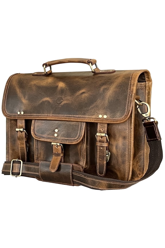 Leather Messenger Bag for Men 16" Laptop Office Business Briefcase Leather Computer Work Bag Shoulder Satchel by Rustic Town, Brown