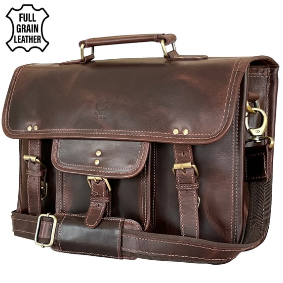 Leather Messenger Bag for Men, Briefcase Laptop Satchel Office Crossbody Travel Bag by Rustic Town (16 inch, Mulberry)