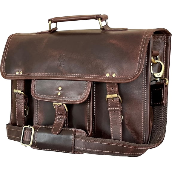 Leather Messenger Bag for Men - Full Grain Leather Briefcase Laptop Satchel Office Crossbody Travel Bag