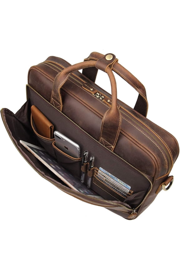Leather Messenger Bag for Men Travel Backpack 17 inch laptop Briefcase Bags