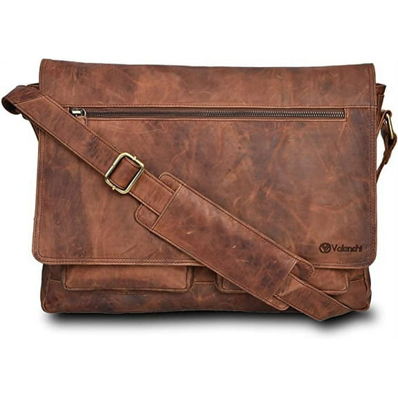 Leather Messenger Bag for Men & Women 14inch laptop Bag for Travel College Work - Handmade by VALENCHI