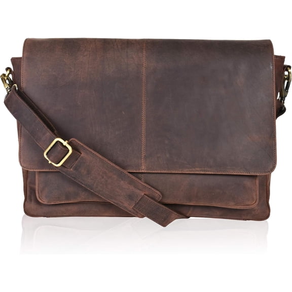 Leather Messenger Bag for Men and Women - Laptop Briefcase Bag For College, Office, Adjustable Strap