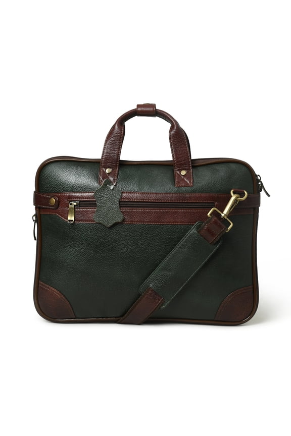 Leather Messenger Laptop Bag for Men & Women – 15" Dark Green Cowhide Briefcase with Brass Fittings