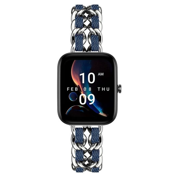Leather Metal Band Compatible With Amazfit Bip 3 Pro/Bip 3/Bip U Pro/Bip U Band, Stainless Steel Metal Cowboy Chain Style Replacement for Band Amazfit Bip 3 Pro/Bip 3/Bip U Pro/Bip U