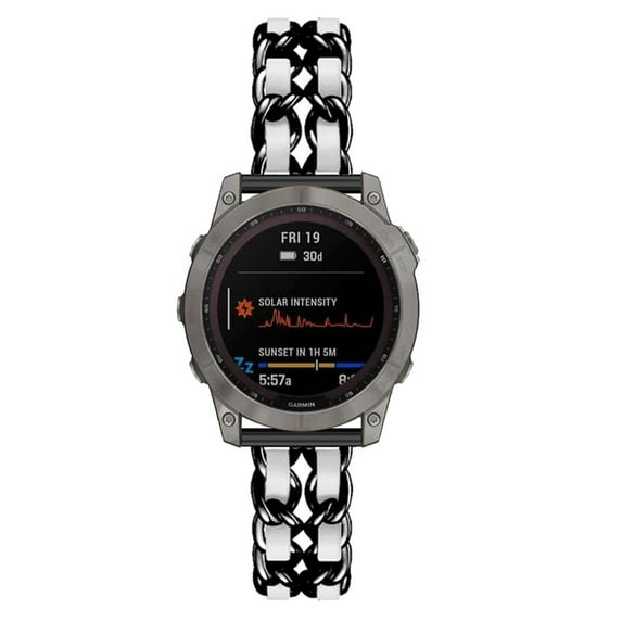 Leather Metal Band Compatible With Garmin Fenix3 / Fenix 3 HR Band, Stainless Steel Metal Cowboy Chain Style Replacement for Band Garmin Fenix3 / Fenix 3 HR