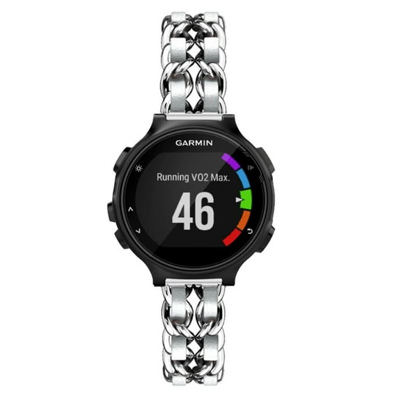 Leather Metal Band Compatible With Garmin Forerunner 220/230/235/735XT/620/630 Band, Stainless Steel Metal Cowboy Chain Style Replacement for Band Garmin Forerunner 220/230/235/735XT/620/630