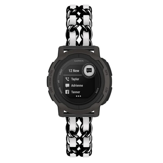 Leather Metal Band Compatible With Garmin Instinct /Instinct 2 Band, Stainless Steel Metal Cowboy Chain Style Replacement for Band Garmin Instinct /Instinct 2