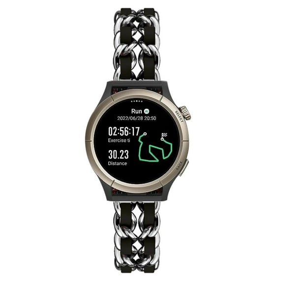 Leather Metal Band Compatible With Amazfit Cheetah Round/Cheetah Pro Band, Stainless Steel Metal Cowboy Chain Style Replacement for Band Amazfit Cheetah Round/Cheetah Pro