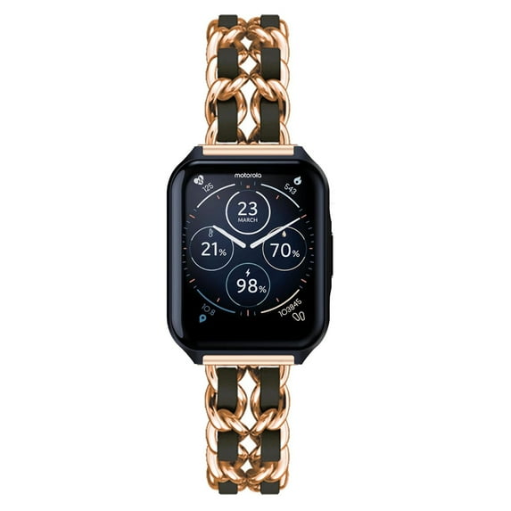 Leather Metal Band Compatible With Moto Watch 70 Band, Stainless Steel Metal Cowboy Chain Style Replacement for Band Moto Watch 70