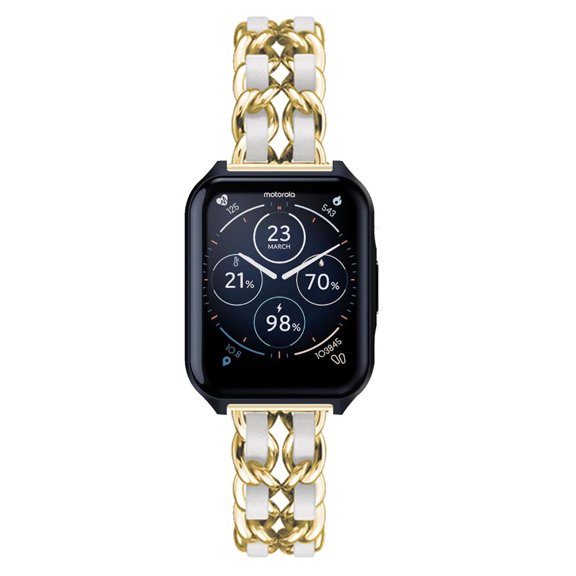 Leather Metal Band Compatible With Moto Watch 70 Band, Stainless Steel Metal Cowboy Chain Style Replacement for Band Moto Watch 70