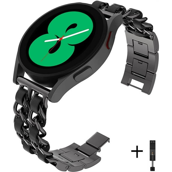 Leather+Metal Band for Samsung Galaxy Watch 5 Bands 40mm 44mm/5 Pro 45mm/Galaxy Watch 4 Band/Active 2 ,Watch 4 Classic 42mm 46mm,20mm Watch Bands Wristband Bracelet Replacement Strap for Women men