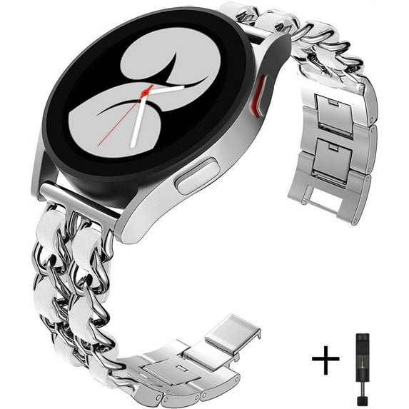 Leather+Metal Band for Samsung Galaxy Watch 5 Bands 40mm 44mm/5 Pro 45mm/Galaxy Watch 4 Band/Active 2 ,Watch 4 Classic 42mm 46mm,20mm Watch Bands Wristband Bracelet Replacement Strap for Women men