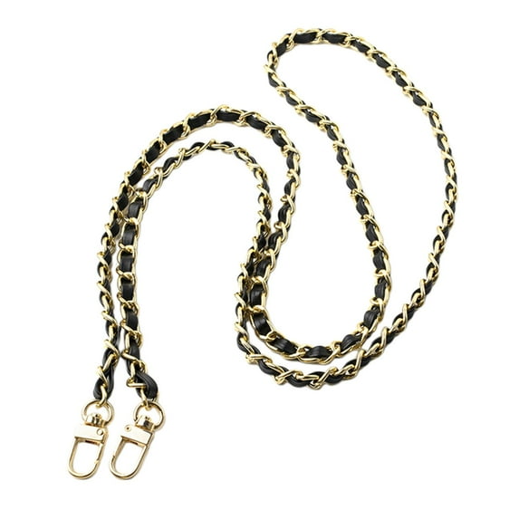 Leather Metal Chain, Purse Chain Strap, Leather Iron Flat Chain, Chains Accessories Replacement for Shoulder Bag Handbag Purse with Buckles Black